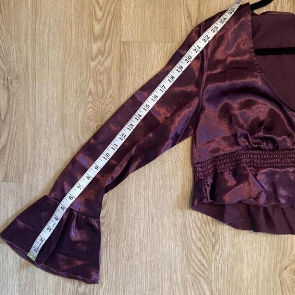 Whimsigoth Satin Ensemble Wide Leg Ruffle Detail Free People Set - Picture 8 of 16